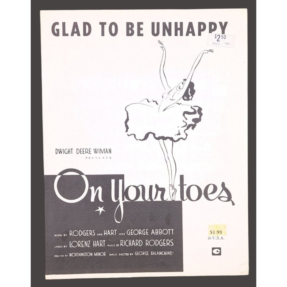 Vintage Glad To Be Unhappy Sheet Music On Your Toes Musical Rodgers Hart 1936